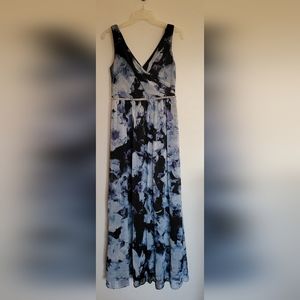 SLNY size 8 beaded floral-printed chiffon surplice maxi dress STYLE# SL171158